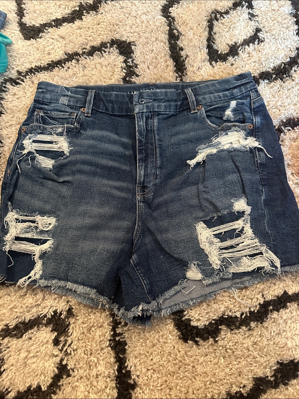American Eagle Outfitters Distressed Dark Blue Denim Shorts